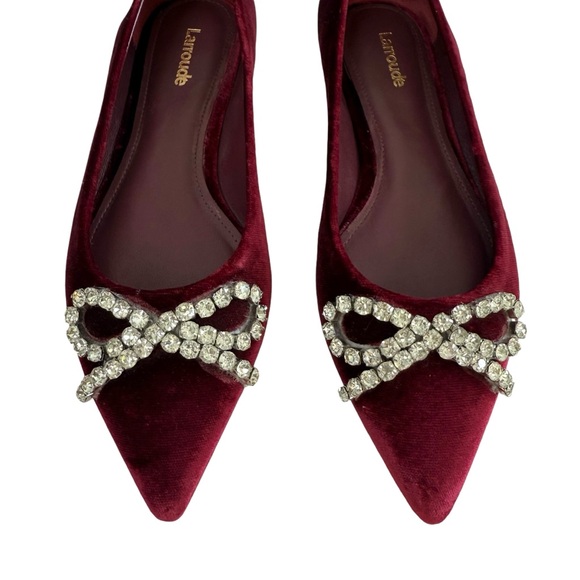 NWOT Larroude Lee Crystal-Embellished Bow Velvet Ballet Flats Size 6 - Picture 8 of 16